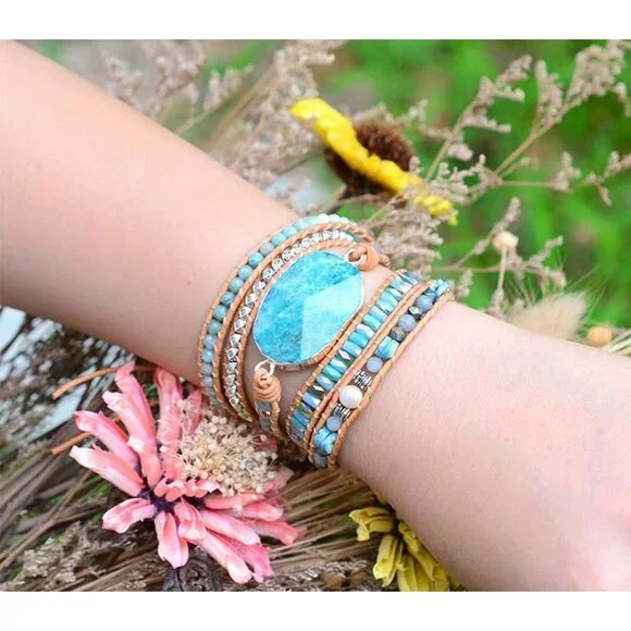 Handmade Natural Stone Wrap Bracelets Turquoises Crystal Beads Bracelet Jewelry